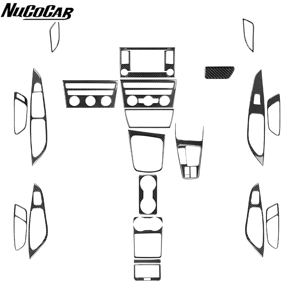 Adesivos decorativos de fibra de carbono para o painel central de navegação, rádio, AC, CD, alavanca de câmbio e portas do Seat Leon MK3 2013-2020.
