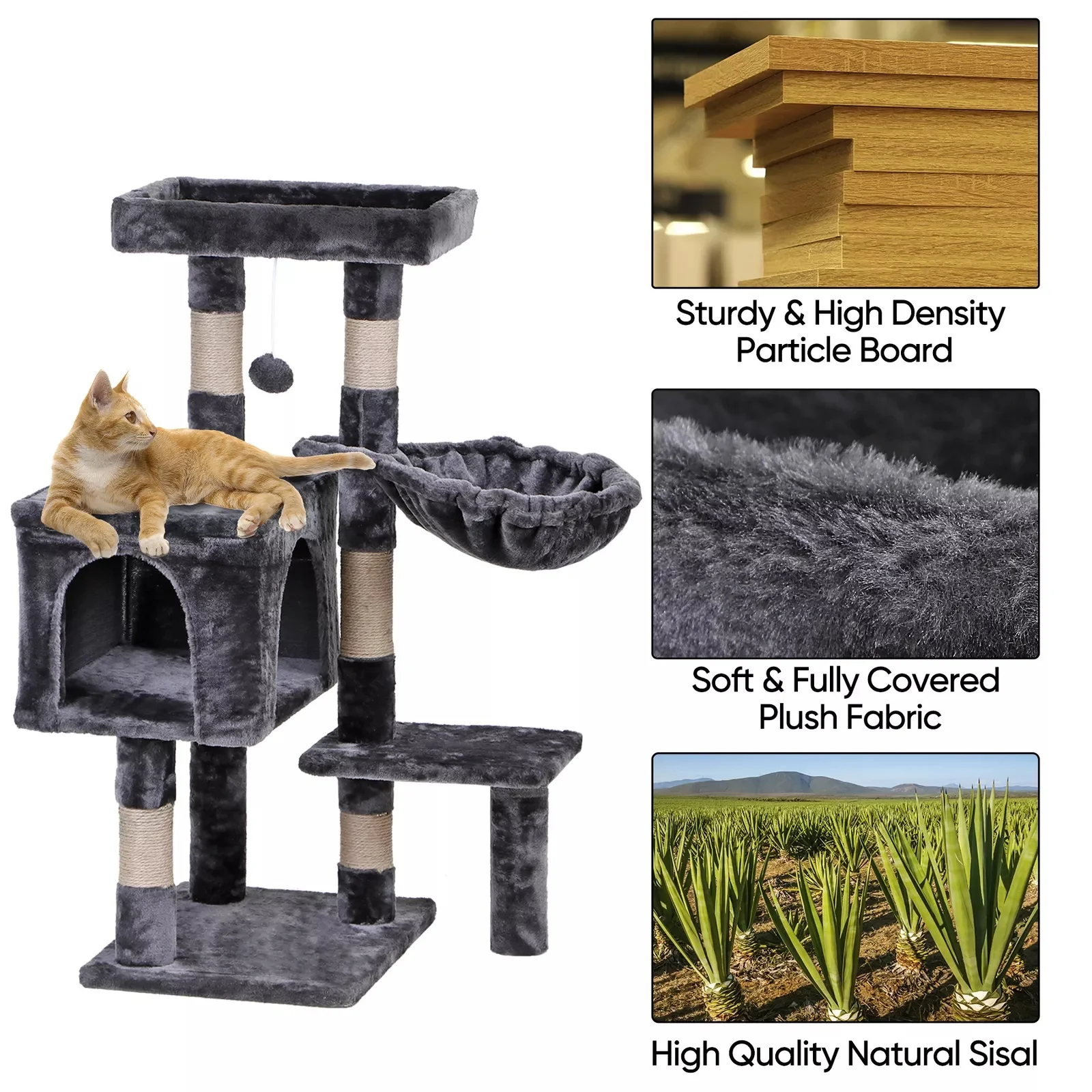 Imagem -02 - Cat Tree Interior com Arranhões Posts Cat Condo Hammock Gray Tower 36