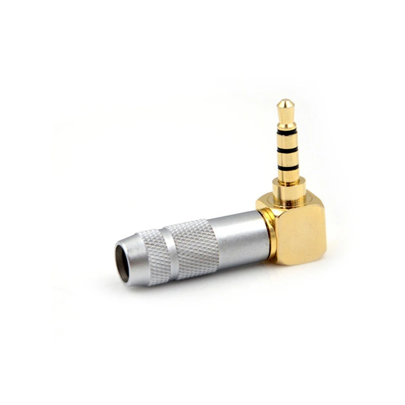 New 4 Pole Male Plug 3.5mm Angled Audio Connector Silver Stereo 3.5mm 4 Pole 90 Degree Repair Headphone Jack Plug Cable Solder