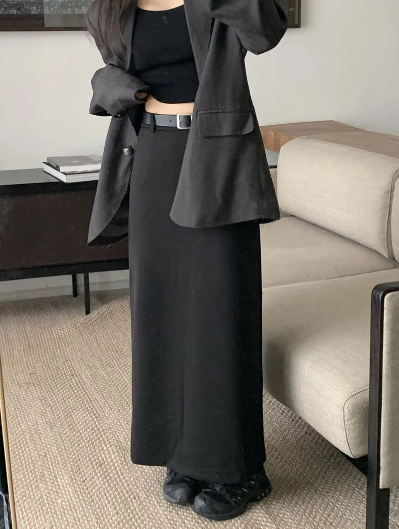 High Quality Woolen Maxi Skirts Female Elegant Chic High Waist Loose A-Line Skirts Women Vintage Streetwear Split Long Skirt