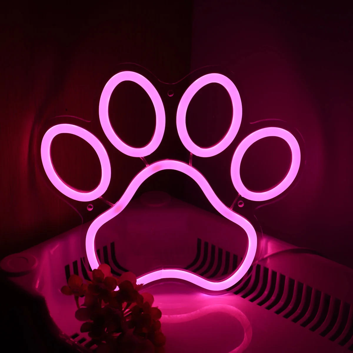 1pc Pink Cat Paw Neon Sign Night Light Mood Lamop For Pet Store Room Shop Decoration 9.25\'\'*8.27\'\'