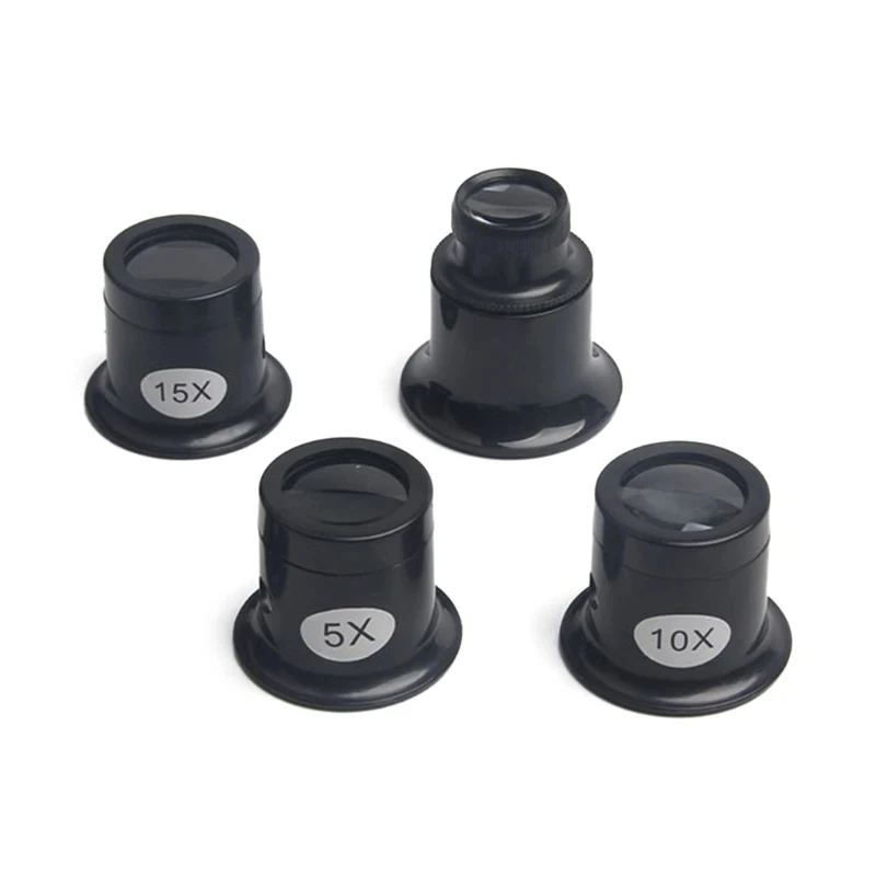4pcs/set Monocular Magnifying Glass Watch Repair Eye Loupe Magnifiers 5X 10X 15X 20X Lens Jewelry Loupe Watchmaker Tool Kits