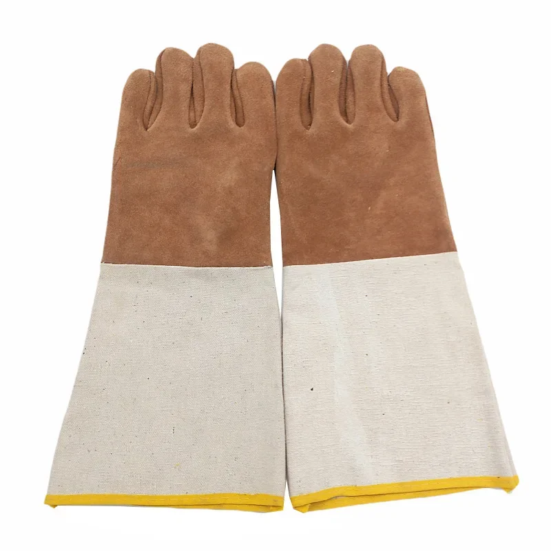 Welding Gloves Leather Long Wear-resistant Welding Welder Protective Gloves Canvas Sleeve Fur Pets Garden Gloves Work Safety