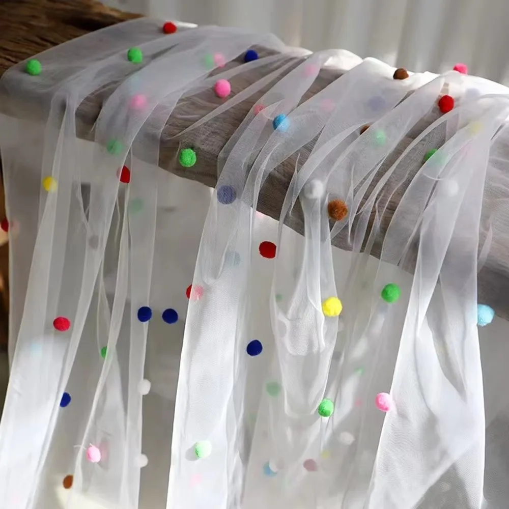 Table Flag 3D Pom-Poms Tablecloth Handmade Romantic Tulle Table Runner Decorative Wedding Desktop Decoration Party Decor