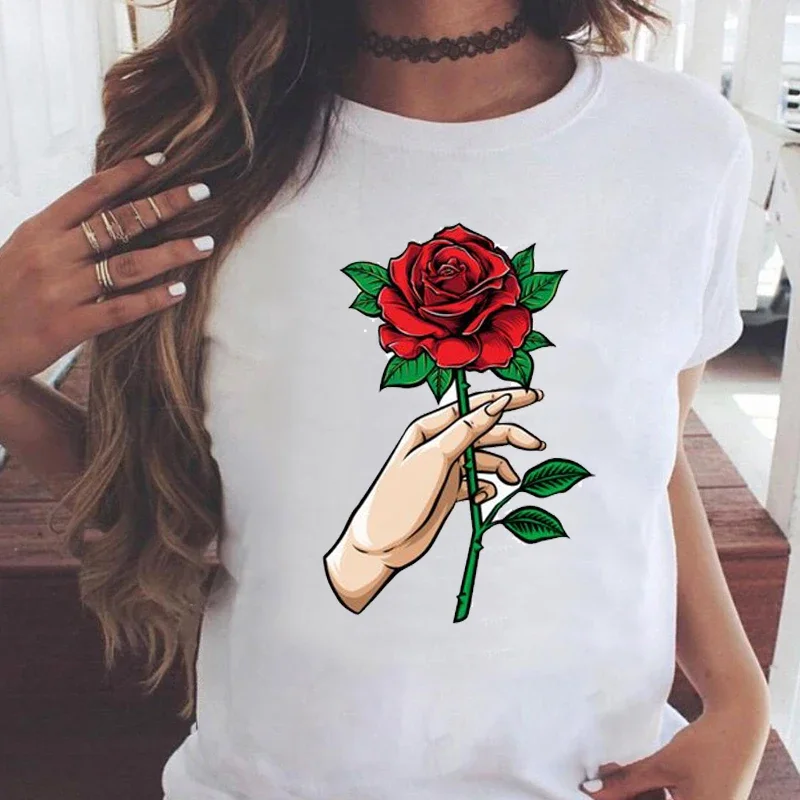 Women Graphic Floral Flower Alien Short Sleeve Cute Summer Casual Fashion Print Wear Vacation Tops Tees Tshirt T-Shirt