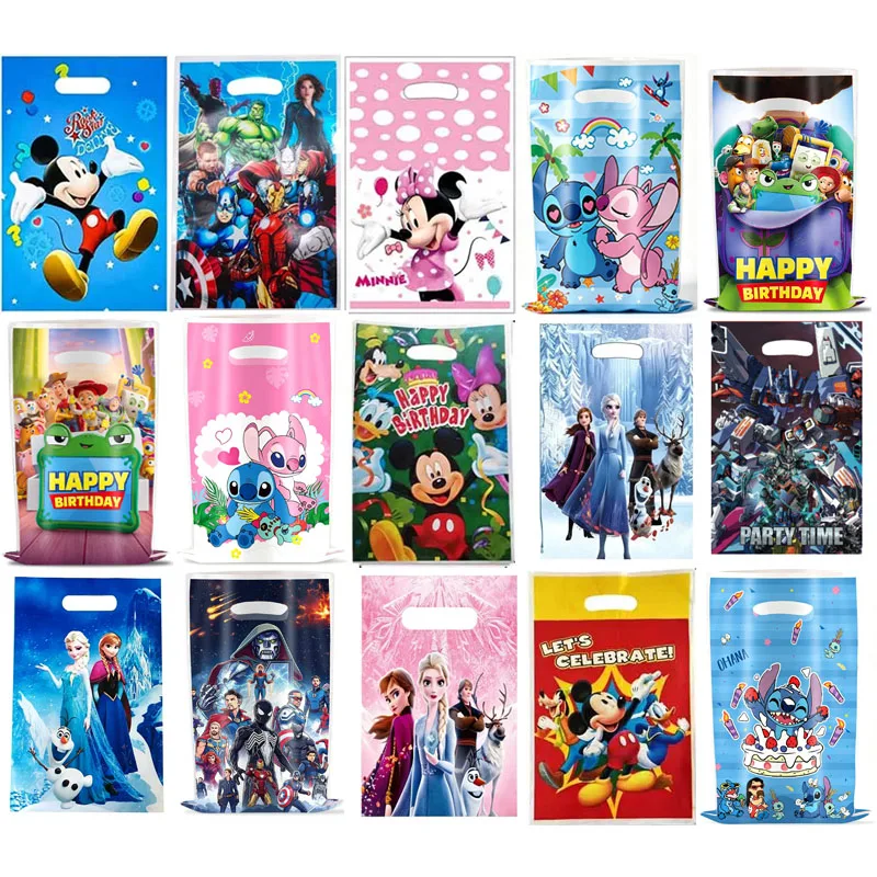 10~100pcs Assorted Patterns Plastic Party Gift Bags Portable Handle Goodie Treat Birthday Holiday Celebration Party Favor Decor