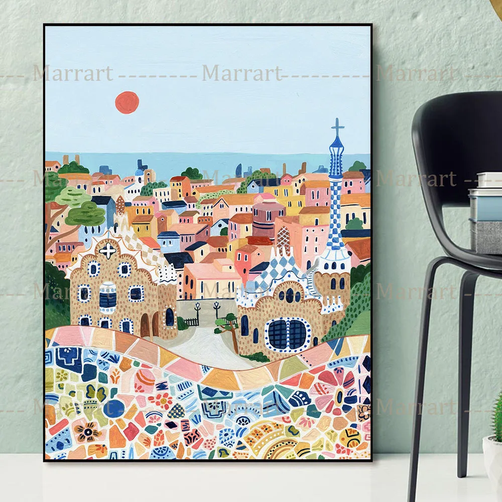 Póster e impresión de viaje de Europa y Asia, Barcelona, Japón, Italia y Sevilla, arte de pared de viaje, pintura en lienzo, decoración sin marco