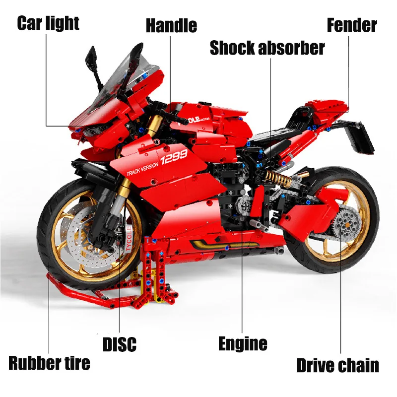 Technical MOC 1809pcs Ducatied 1299 Motorcycle Model Building Blocks DIY City Sports Car Bricks Toys For Children Boys Gifts