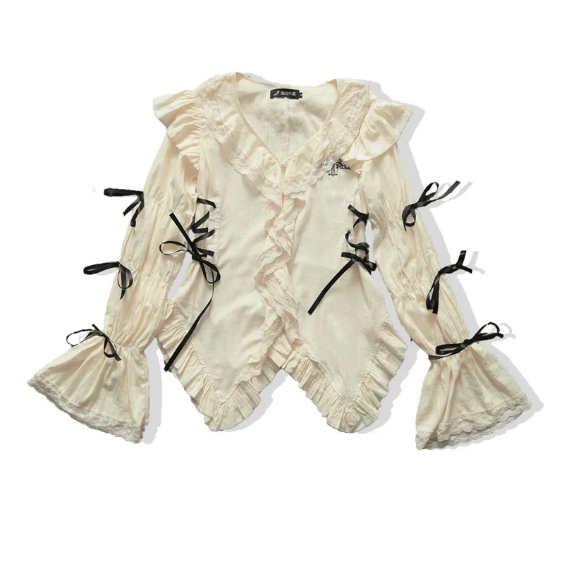 

Эстетическая кружевная рубашка в стиле гранж, готические блузки нестандартной формы, бандажная рубашка в стиле Харадзюку, винтажная одежда в стиле Лолиты, торговый центр, гот