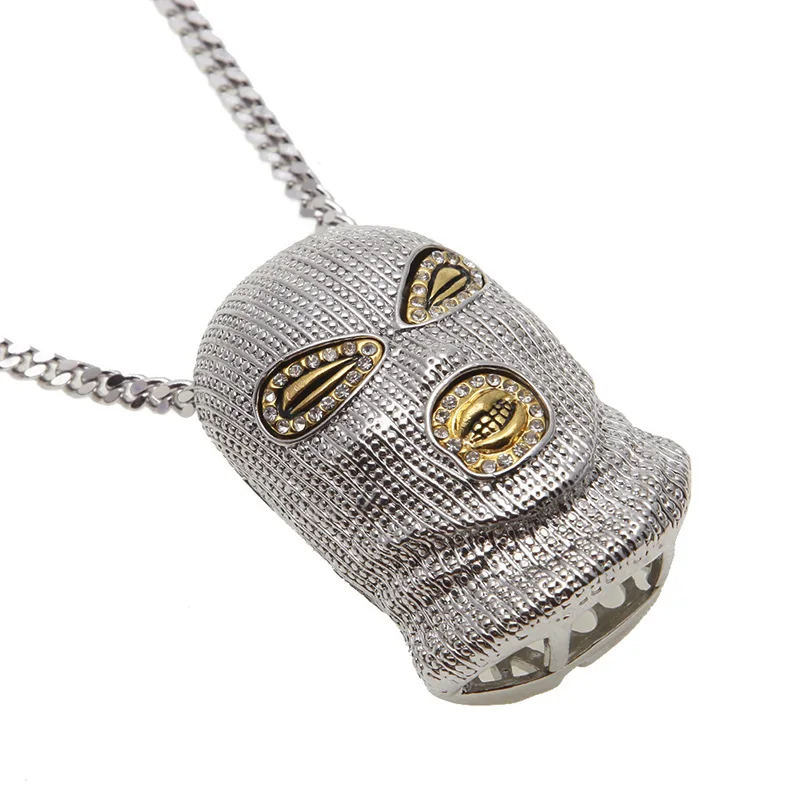 Hip Hop Red Color CSGO CS GO GoonSki Mask Pendants Necklace for Men Rapper Jewelry with 5mm 28inch Stainless Steel Cuban Chain