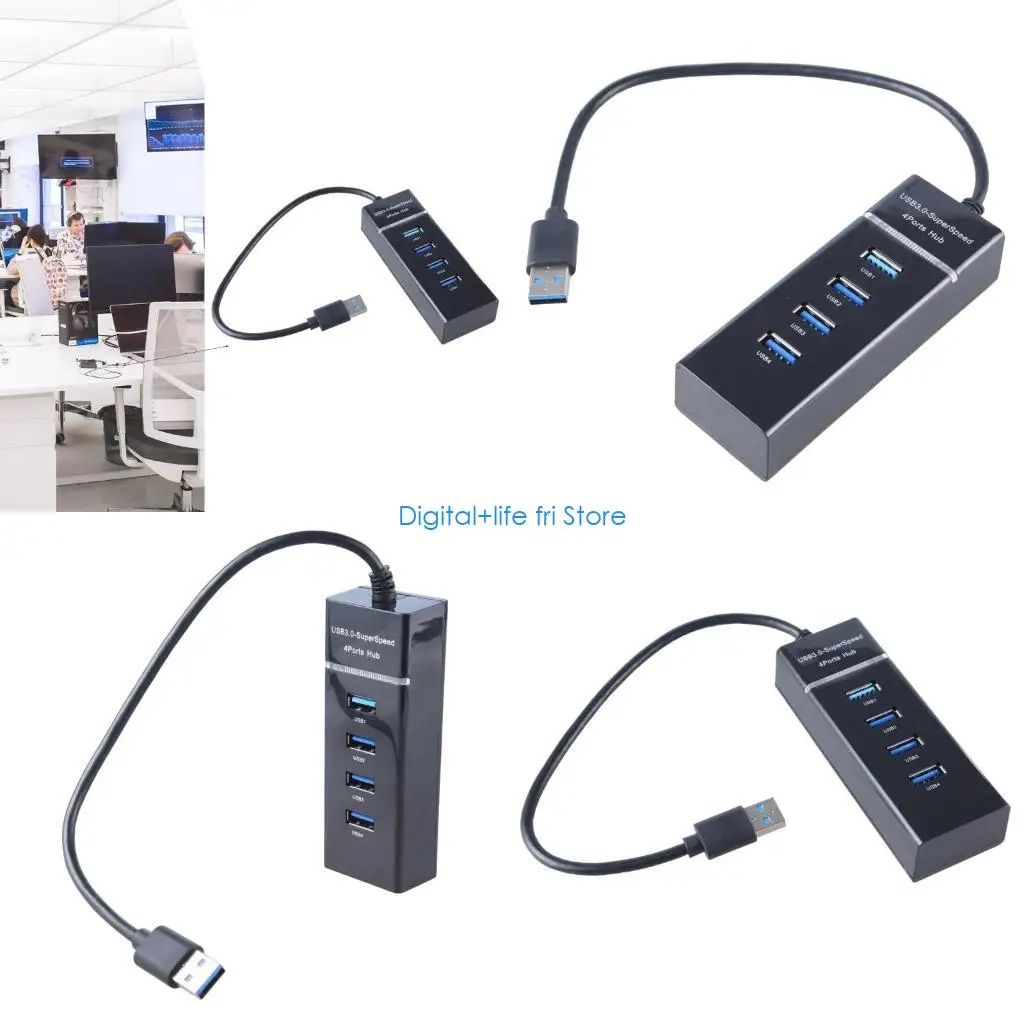 E06D Streamlined 4 Port Portable Multiport Adapter Expander USB Extension Hub for Enhanced Computer Connectivity