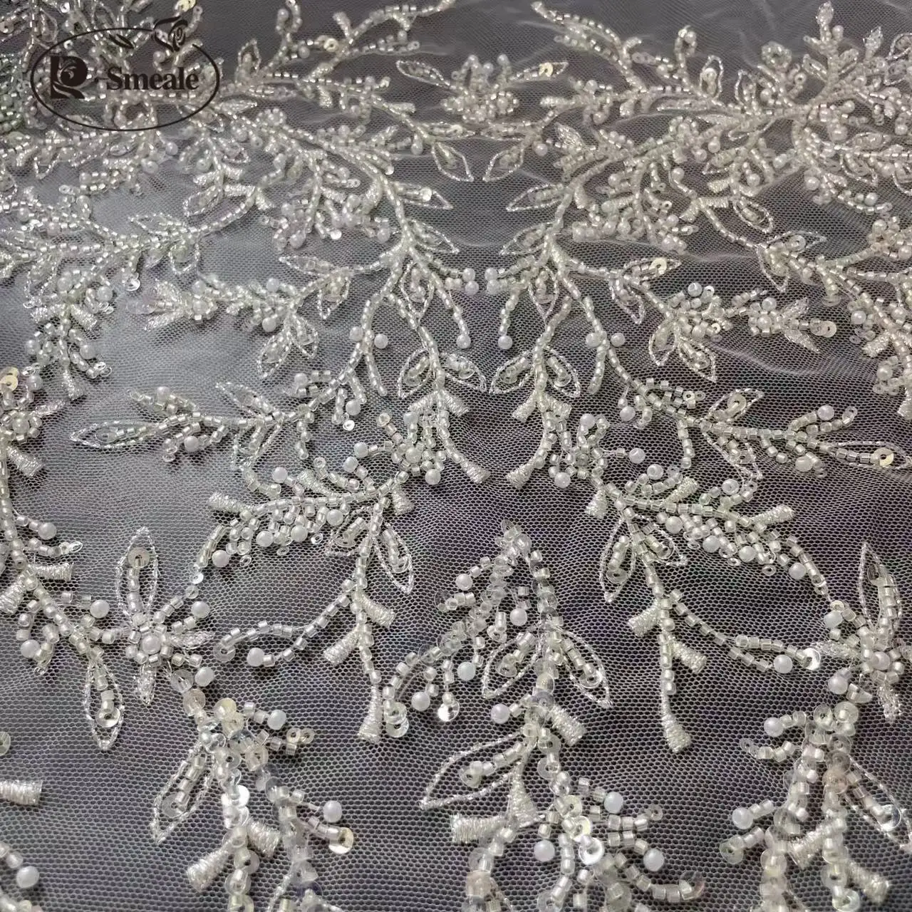 3D Flower Beaded Rayon, 70*33.5cm Lace Appliques for Wedding Dresses, Veils Body, Rhinestone Embroidery Patches, RS24496