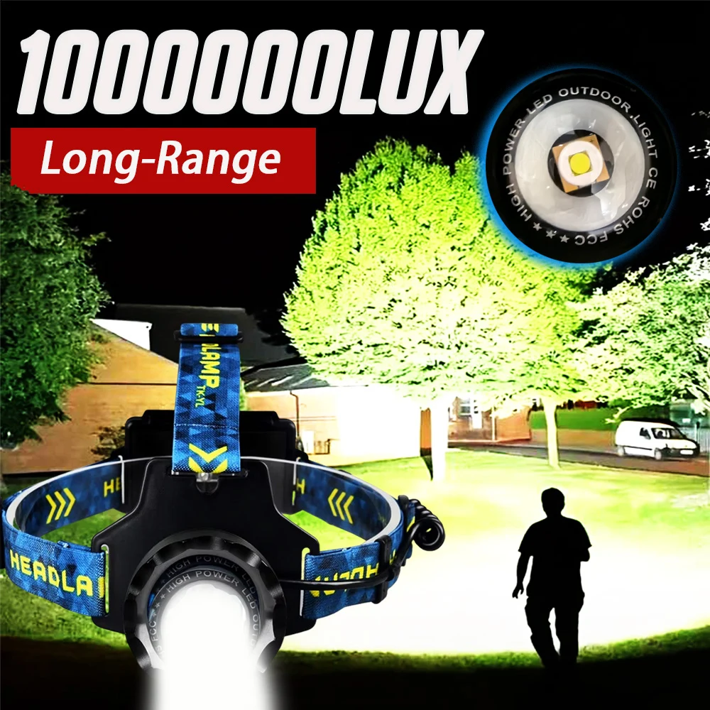 

Super LED Powerful Headlamp Head Flashlight Sensor Head Lantern Long Range with 18650 Rechargeable outdoor Fishing Head Lamps