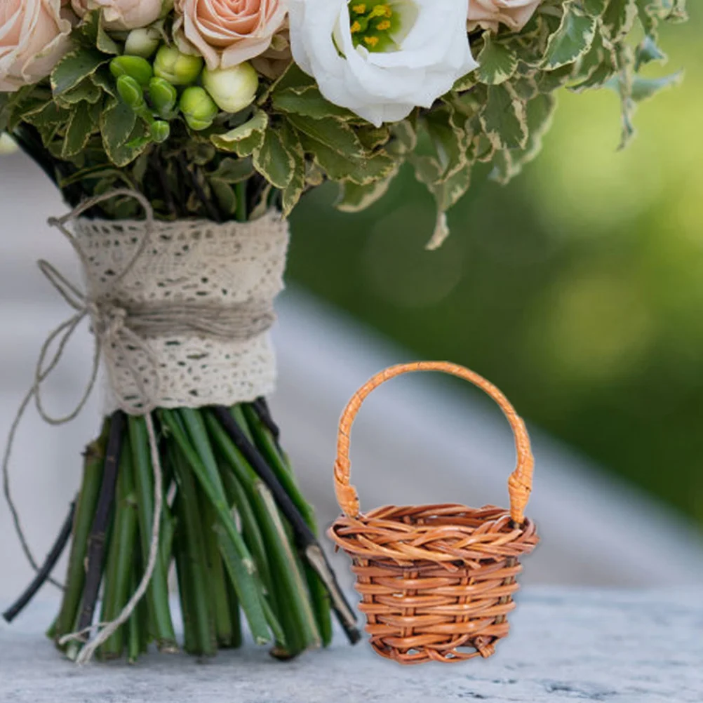 Hanabass Mini Woven Basket Miniature Flower Basket Dollhouse Miniature Flower Basket Small Easter Candy Gift Basket Party Favors