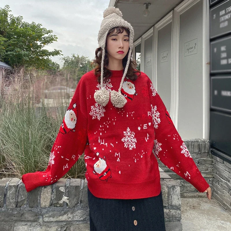 Christmas Knitted Sweaters Family Couples Christmas Jacquard Jumpers Long Sleeve Warm Thicken Knitwear Sweater Pullover