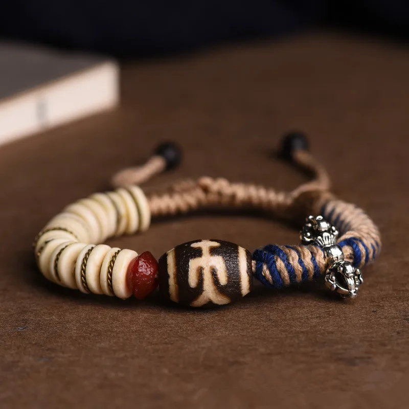 Hand-woven  Knot Hand Rope Tibetan Dzi Beads For Men and Women Bracelet Retro Ethnic Style Bracelet Jewelry Accessories