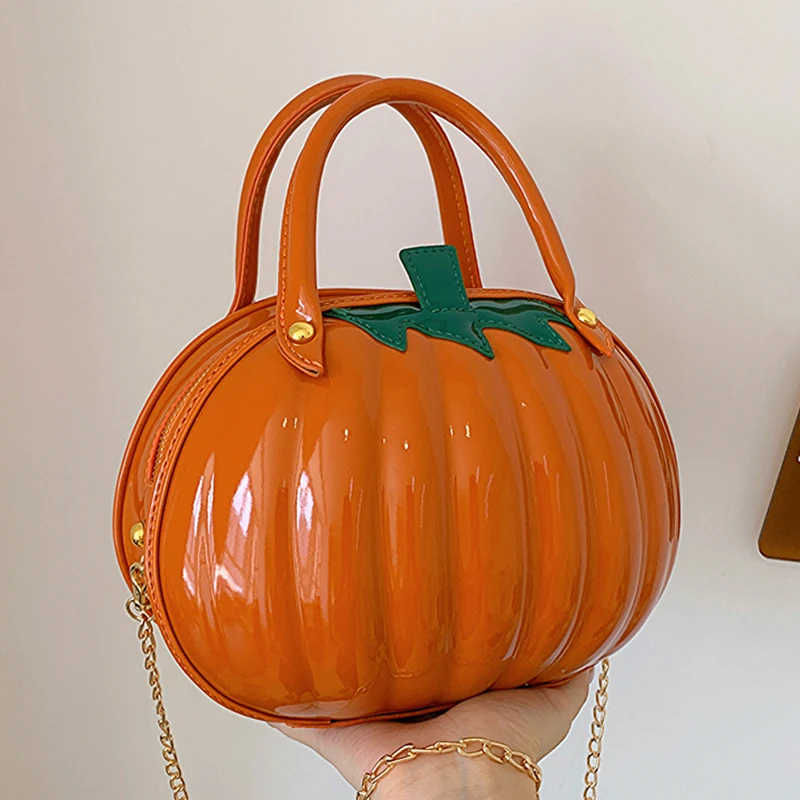 Creative Pumpkin Handbag for Woman Winter New PU Personalized Chain Crossbody Bags Zipper Fashion Casual Splicing Pillow Bag