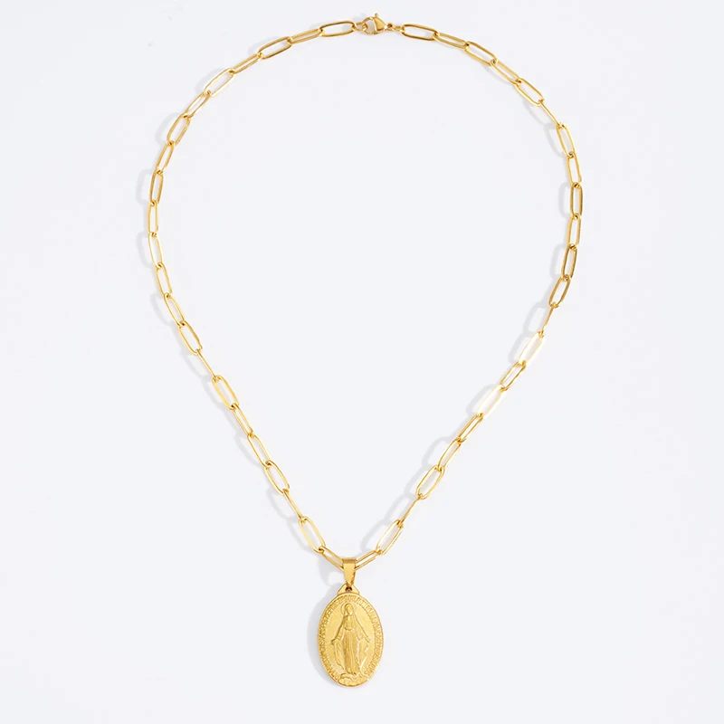 Collar de acero inoxidable de la Virgen María para mujer, collar de Cruz Medalla de Virgen María de Metal de Color dorado/plateado, Gargantilla religiosa