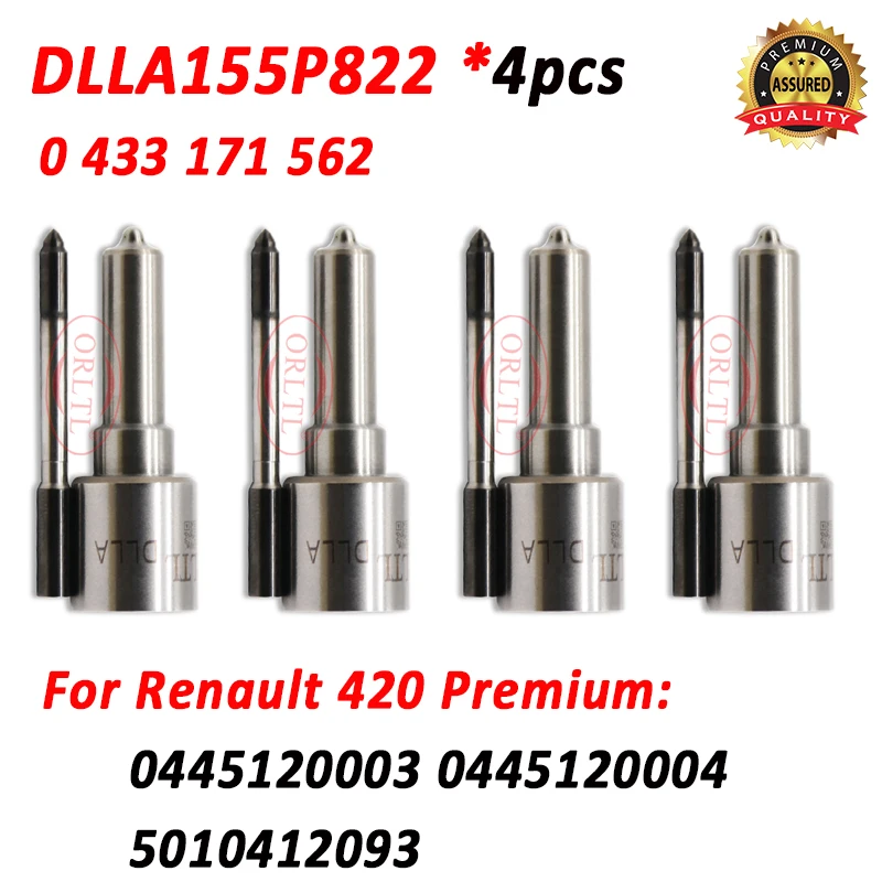 

4pcs DLLA155P822 0433171562 Diesel Fuel Injector Nozzle DLLA 158 P 822 for Renault 420 Premium 0445120003 0445120004 5010412093