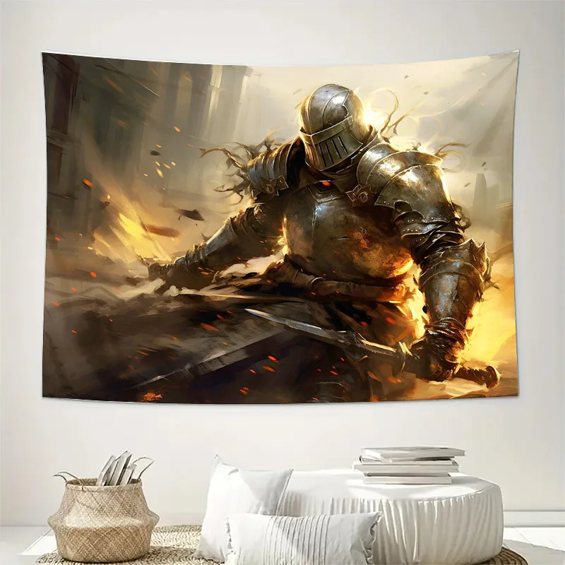 Fantasy-themed wall art featuring a powerful knight charging through battle perfect for adding epic energy to your home decor! T