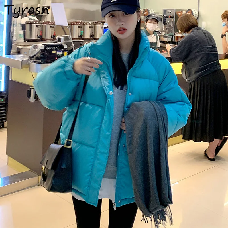 

Women Short Style Parkas Solid Stand Collar Zip-up Warm Cozy Clothing Leisure Bf Streetwear All-match Ins Ulzzang Sweet Harajuku