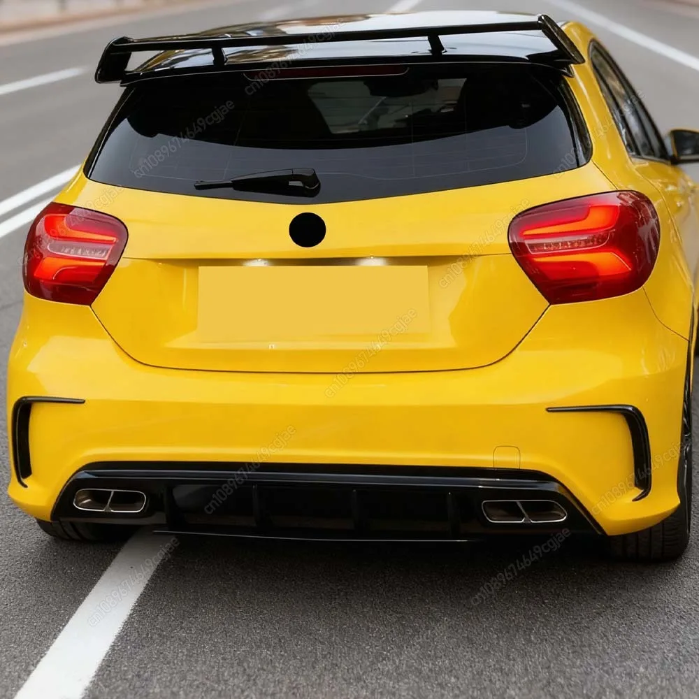 لمرسيدس بنز A-Class W176 A45 AMG Hatchback 2013 إلى 2018 طقم الجسم شفة ممتصة للصدمات الخلفية سبويلر الجانب Canards أسود لامع #2