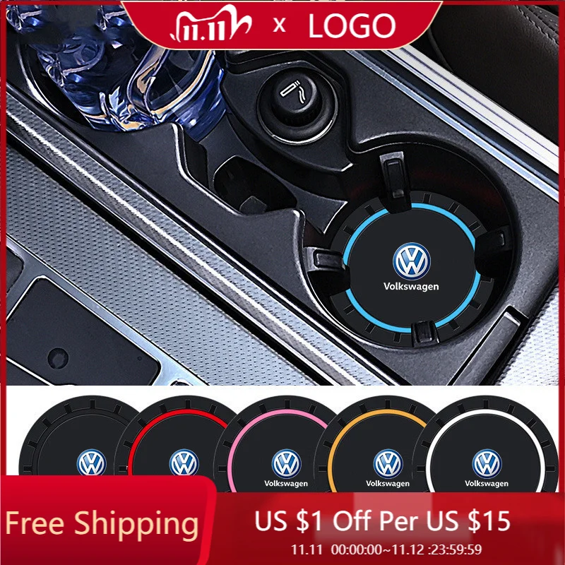 

2PC PVC Silicone Car Coaster Water Cup Slot Non-Slip Pad Drink Mat For Volkswagen VW Golf 7 MK7 Golf 6 MK6 Tiguan Polo CC Jetta
