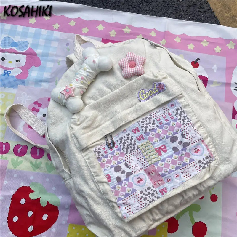 

Patchwork Cartoon Kawaii Cute Backpacks Japanese Fashion Ins All Match Chic Bags for Women Sweet Y2k Aesthetic Casual Schoolbags