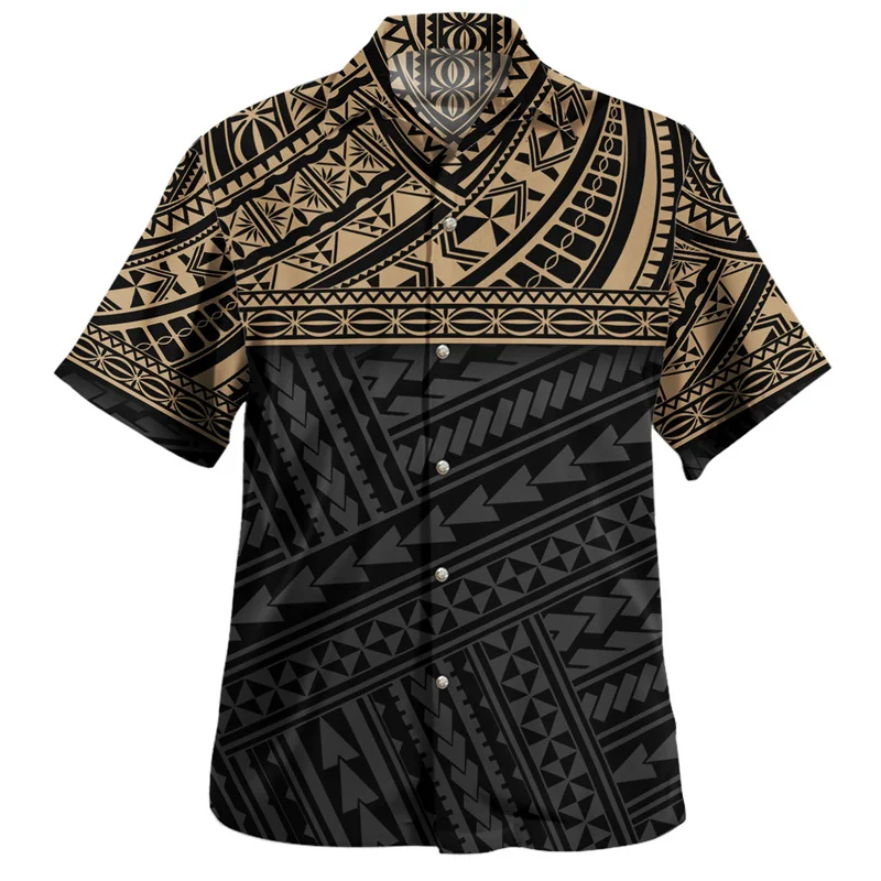 Trendy Colorful Hawaiian Shirts For Men Polynesian 3d Printed Blouse Tops Casual Street Short Sleeves Loose Lapel Button Shirt