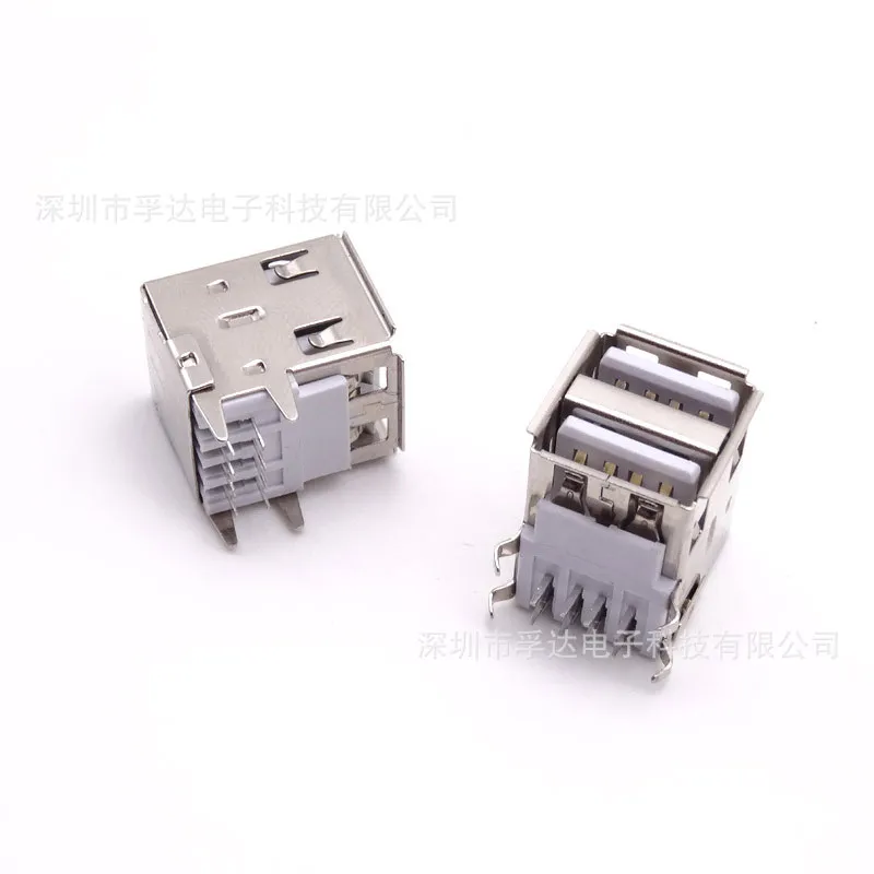 For double-layer USB female base 17.0 long usb2 0 double-layer 90 degree four-foot curved foot/straight foot plug board crimping