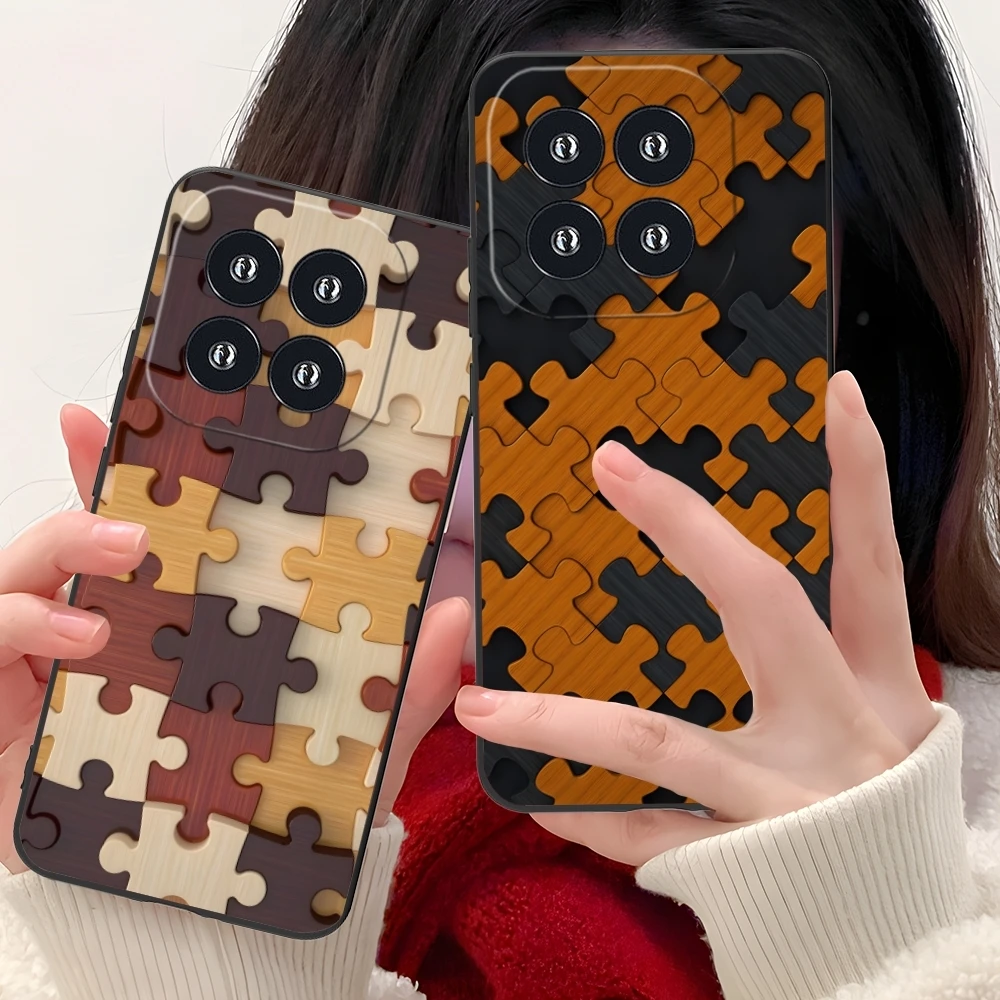 Puzzle Pretty Fashion Mobile Cell Phone Case for Xiaomi 14 13 12 11 10 9 T Ultra Lite Pro S SE X 5G Black Soft Phone Cover Shell