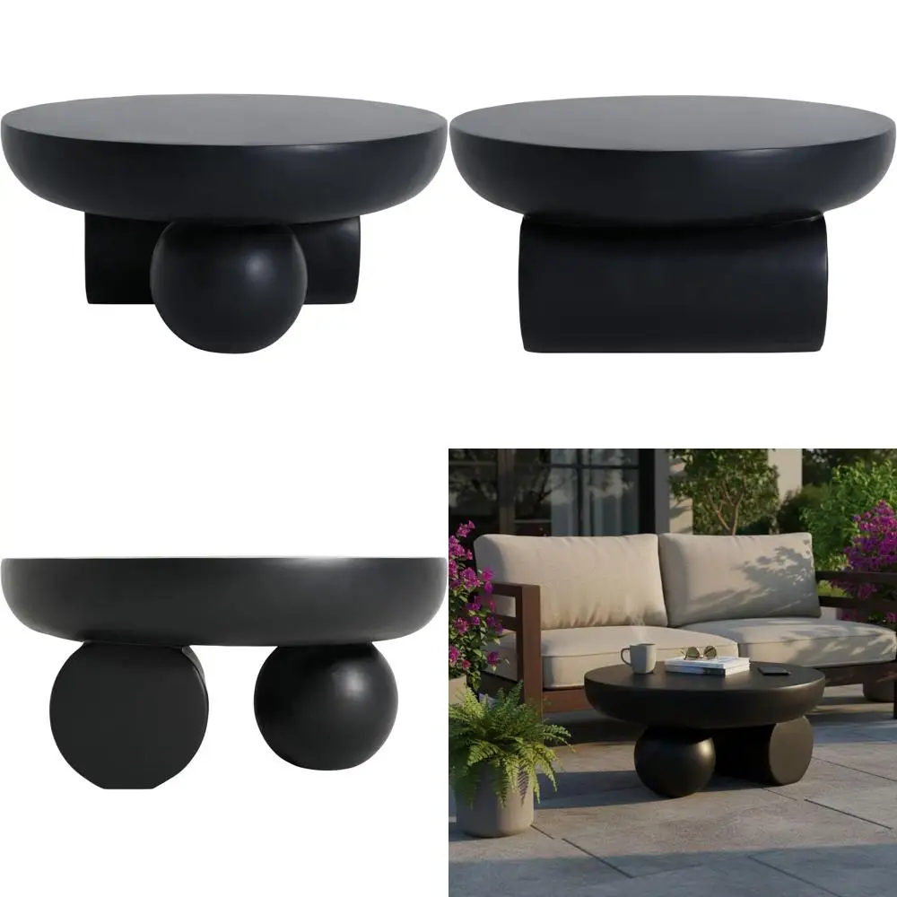 

Уличный кофейный столик 27,5 дюймов с сферическими и цилиндрическими ножками, круглый приставной столик для патио, зоны у бассейна или балкона, черный