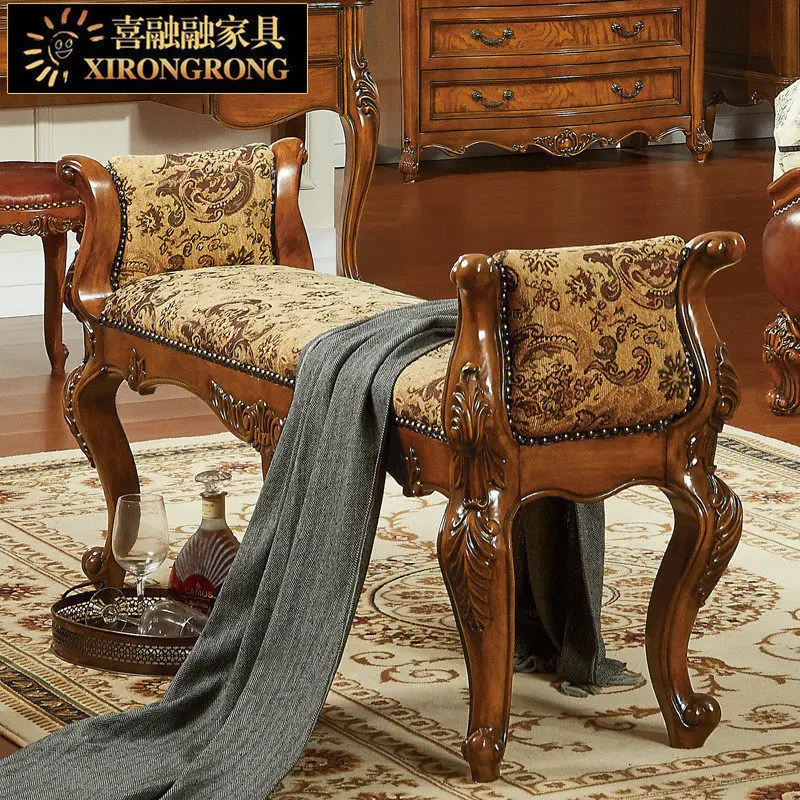 

PYJ American country solid wood European classical small sofa fabric bedside stool
