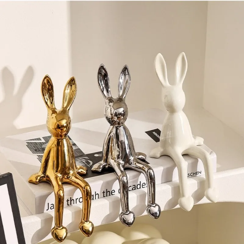 Rabbit Sitting Posture Sculpture, Ceramic Desktop Decoration Crafts, Living Room TV Stand Bookshelf, Warm Home Decoration