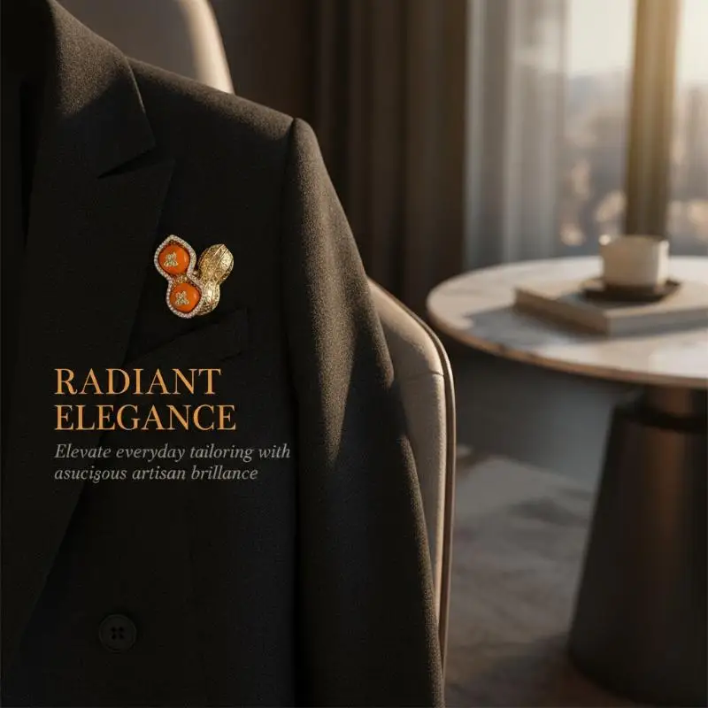 Gold Plated Peanut Brooch Orange: Agate Inlay Shiny Cubic Zirconia Daily Wear Parties Gifts