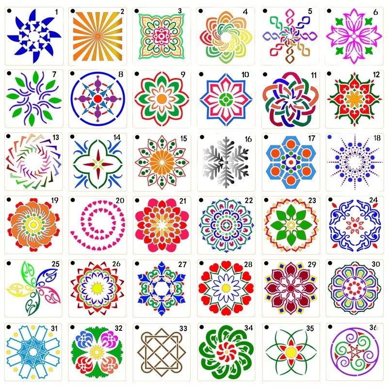 36 Pcs Mandala Painting Stencils Set, Perfect for DIY Art Projects Wood Wall Floor Fabric Furniture Tile Christmas Gift Reusable