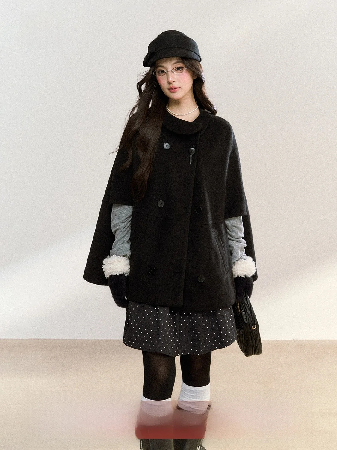 

Ele Pure Color Coat Simple Doll Collar Design Thiened Winter Woolen Jaet Sweet Sle Long Sve Double Breasted