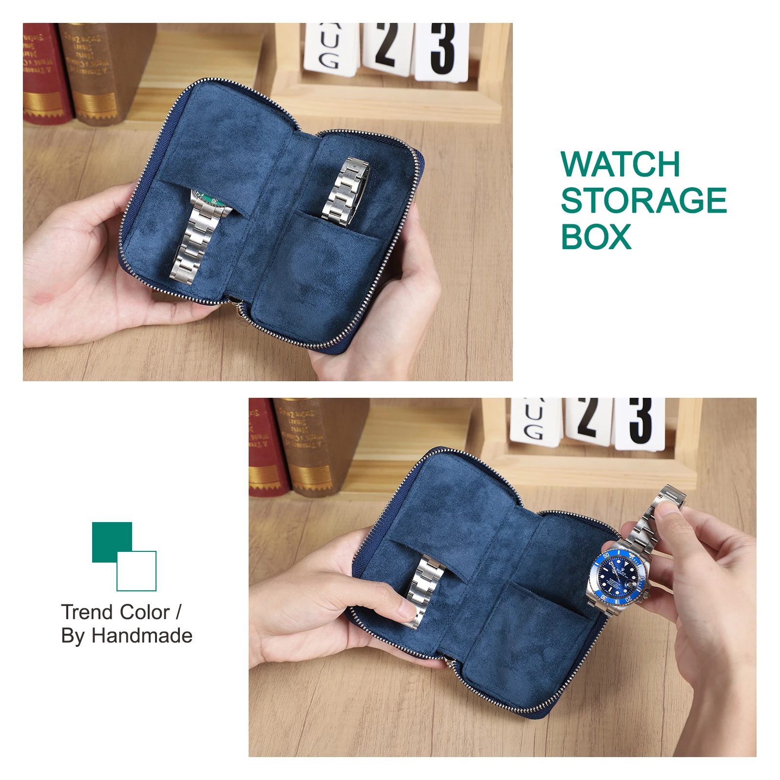 CONTACT\'S FAMILY Luxury 2 Slots Leather Watch Pouch Case For Men Women Watches Organizer Display Jewelry Bracelet Storage Box