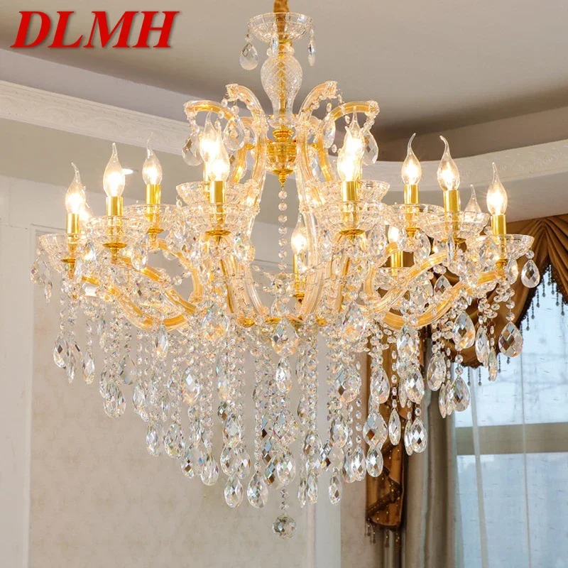 

DLMH Luxurious Candle Pendent Lamp European Style Crystal Lamp Living Room Restaurant Villa Duplex Building Chandelier