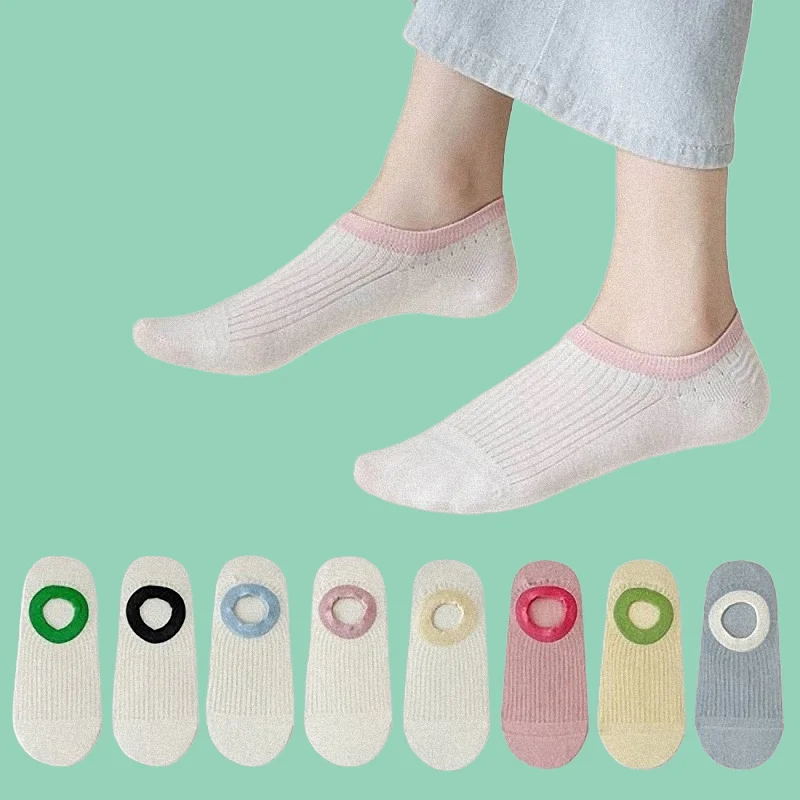 

5/10 Pairs Comfortable White Boat Socks Thin Non-slip No-fall Heel Socks Summer Breathable Sweat-absorbent Invisible Socks