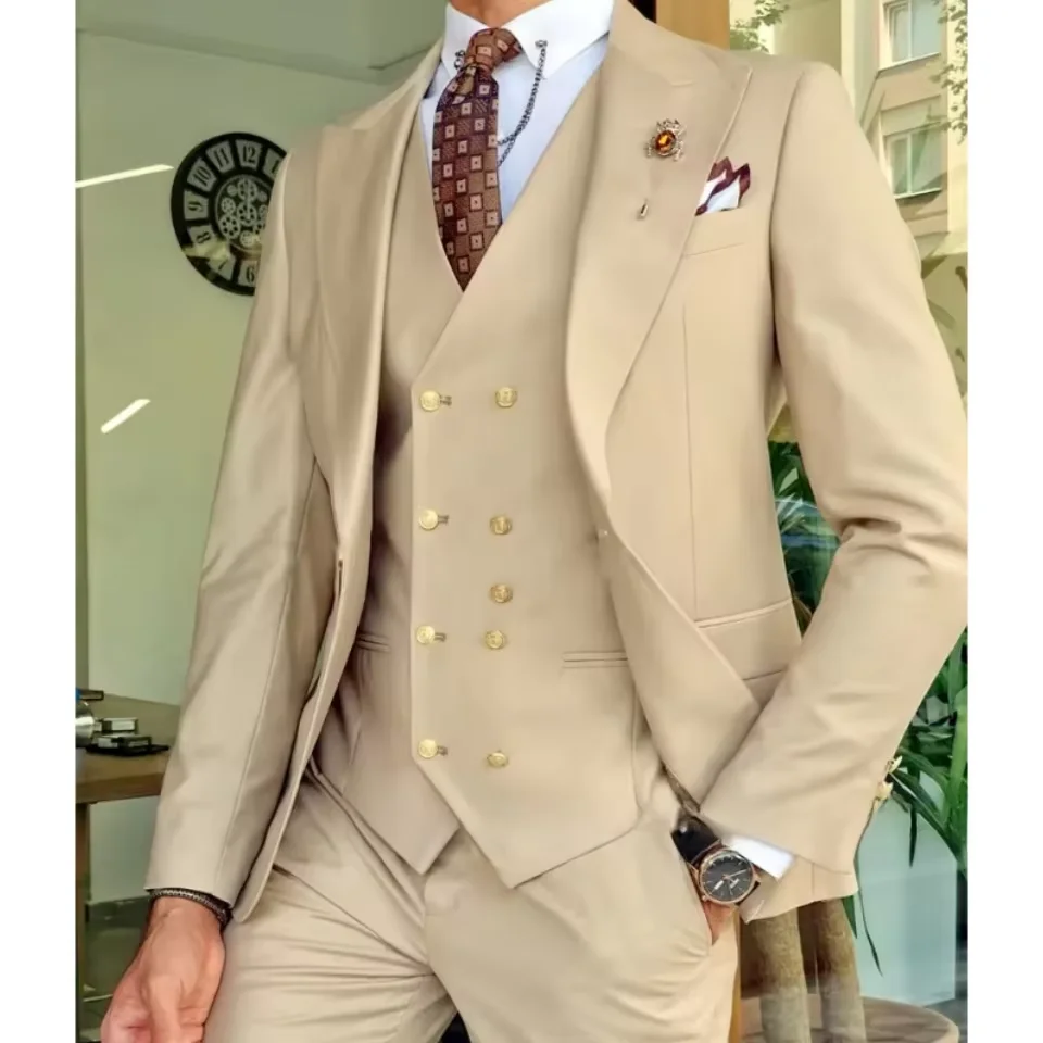 

3-piece men's wedding set, slim fit groom's tailcoat, formal business party, dance party, men's jacket, vest, pants