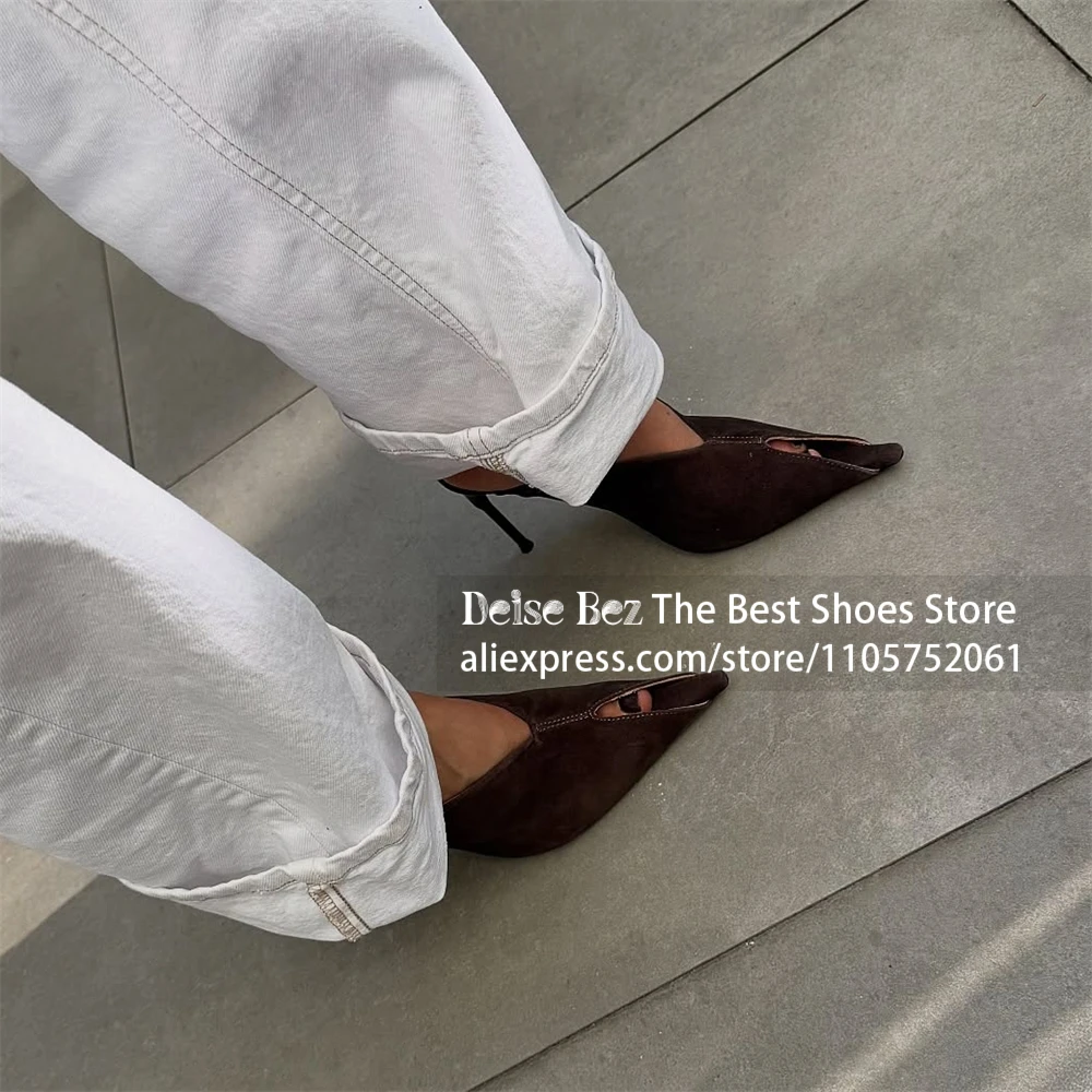 Suede Pointed Toe Stiletto Mules Minimalist Backless Slip on High Heel Mule Sandals Customized Multicolor Handmade Summer Shoes