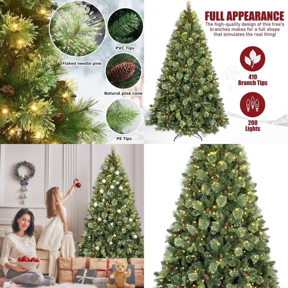 

Рождественская елка из искусственной сосны Каролина 4 фута с 200 теплыми белыми огнями, сосновыми шишками и 419 наконечниками, металлической подставкой в комплекте