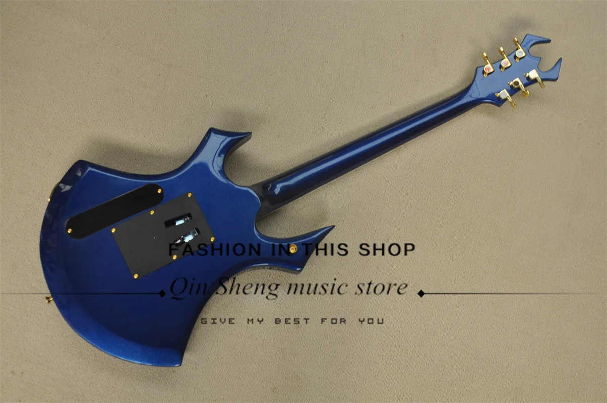 Metallic blue electric guitar vibrato bridge neck Set In body HH pickup Gold tuner Rosewood fingerboard support custom