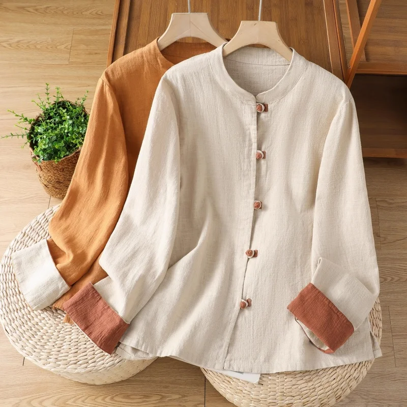 

Retro Button Cotton And Linen Shirt Jacket For Women Autumn 2025 New Loose Casual Long Sleeved Top W701