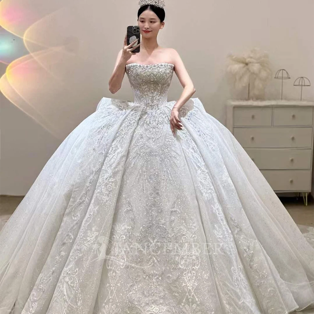 فستان زفاف منفوش بدون أكمام من الأورجانزا فساتين العروس مخصصة مطرز فستان زفاف العلامة التجارية الجديدة قطار المحكمة فيستدوس دي نوفيا #3