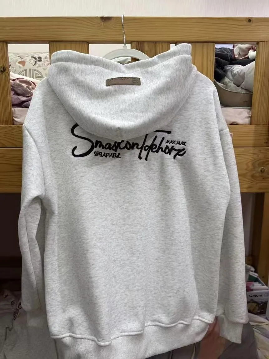 

American High Street Heavyweight Letter Embroidery Hoodie Men's Fleece Lined Jacket Autumn Winter Trendy Brand Couple Coat