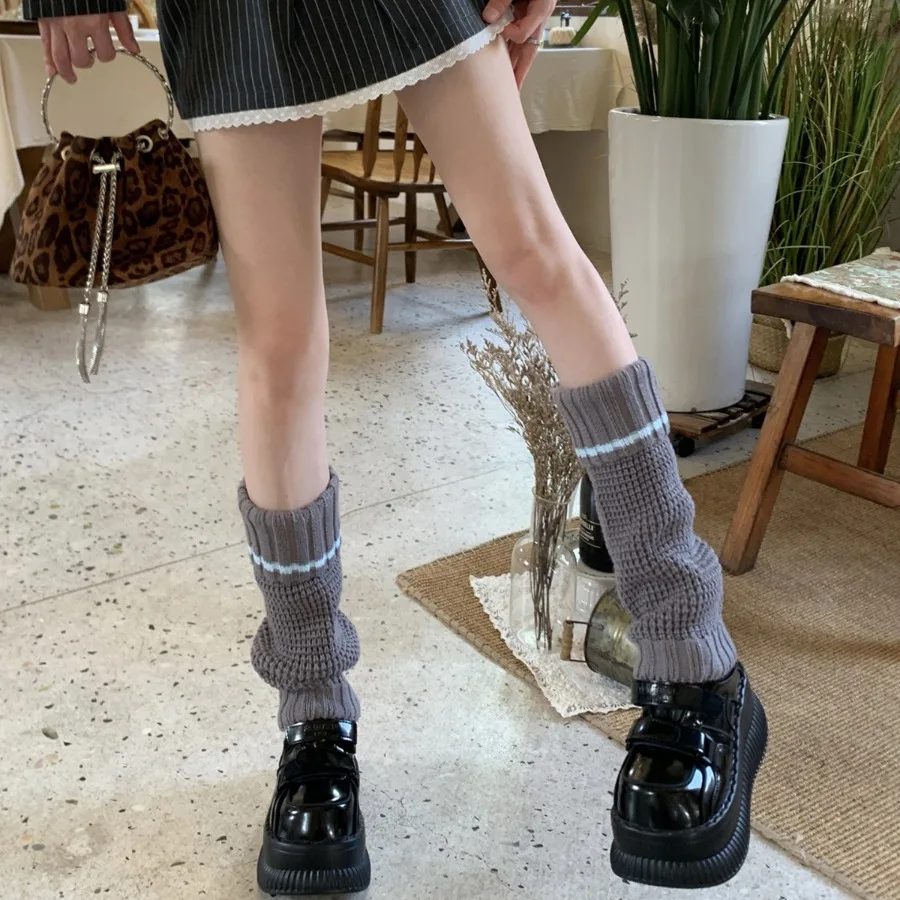 ​​Women's Knit Leg Warmers Striped Turn-Down Cuff Fashion Socks Winter Trendy Stackable Boot Socks Mid Calf Cosy Accessories​