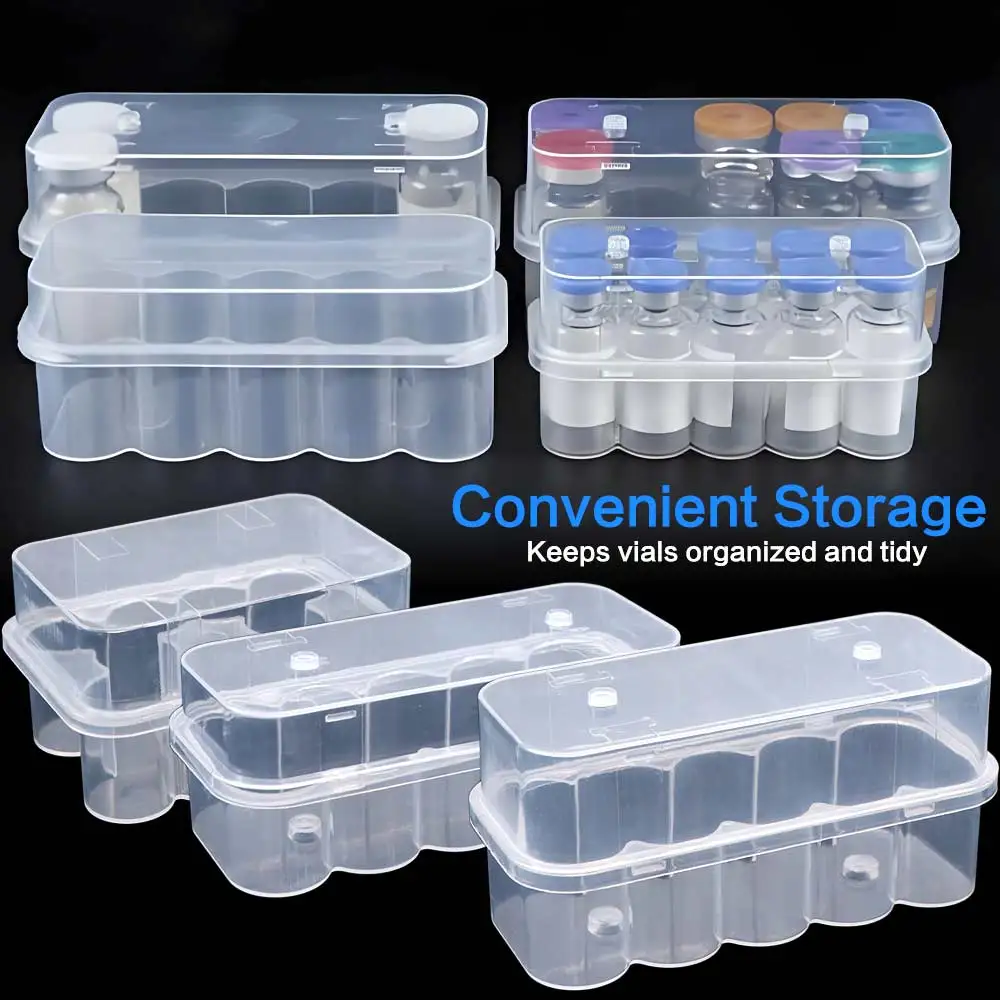 3/5/7/10 ML Insulin Vial Storage Case 10-Slot Plastic Peptide Protector Box Transparent Wear-resistant Mini Vial Holder