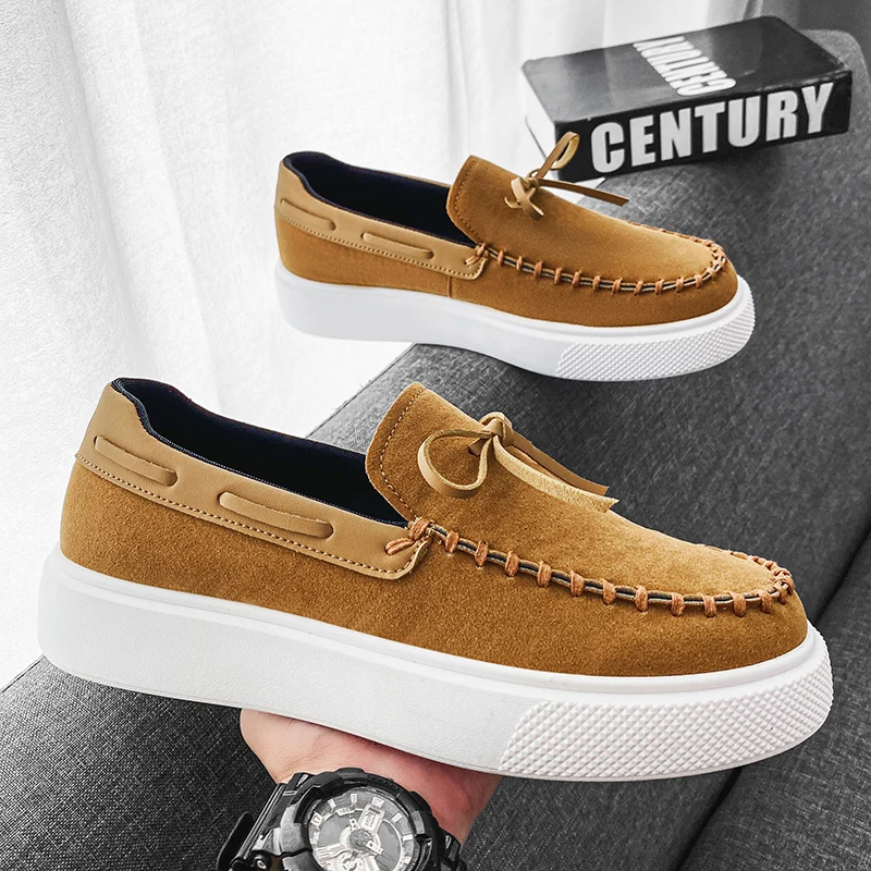 Men Loafers Shoes Summer Shoes Man New Fashion Canvas Footwear Soft Flat Comfy Flock Suede Leather Men Casual Vulcanized Shoe